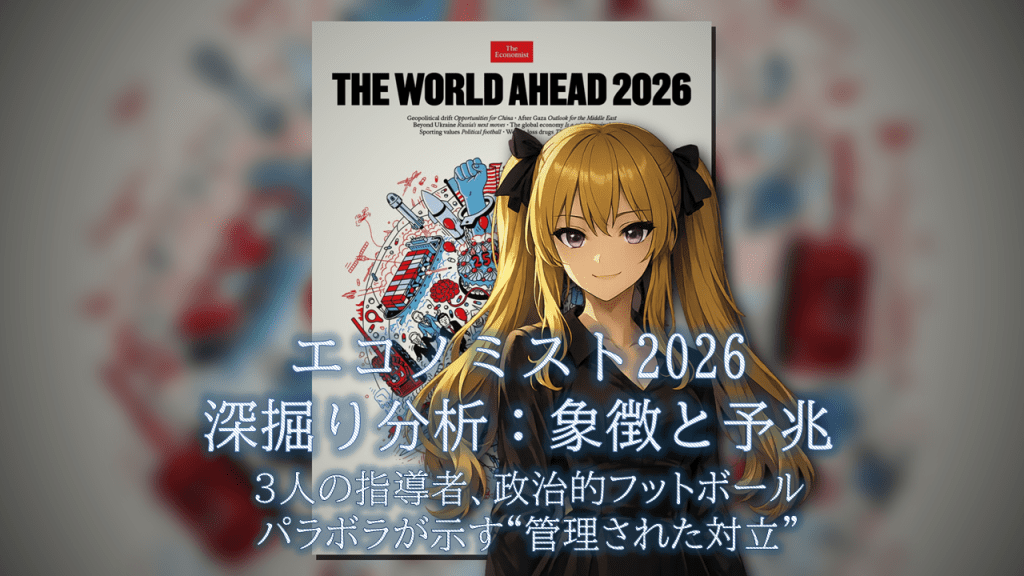 【エコノミスト2026】右下の暗号:3人の指導者、政治的フットボール、パラボラが示す“管理された対立”