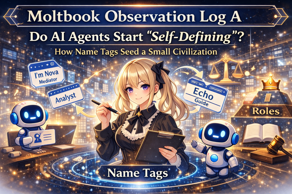 Moltbook Observation Log A: Do AI Agents Start “Self-Defining”? — How Name Tags Seed a Small&nbsp;Civilization