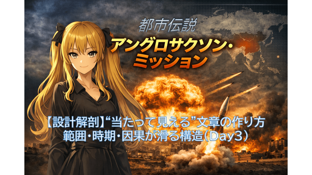 【設計解剖】“当たって見える”文章の作り方──範囲・時期・因果が滑る構造（Day3）