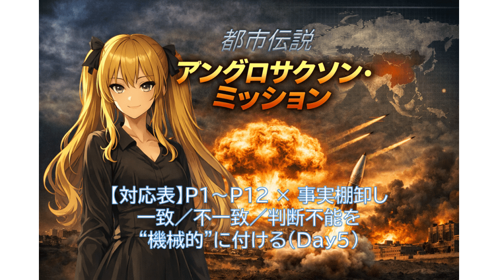 【対応表】P1〜P12 × 事実棚卸し──一致／不一致／判断不能を“機械的”に付ける（Day5）