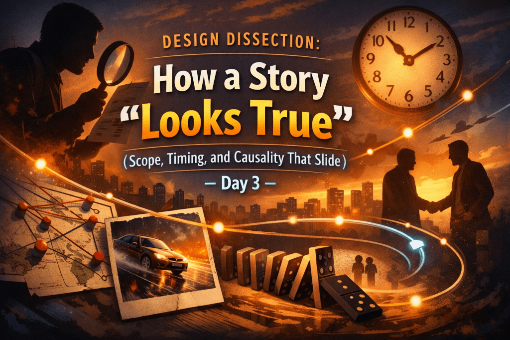 Design Dissection: How a Story “Looks True” (Scope, Timing, and Causality That Slide) — Day&nbsp;3