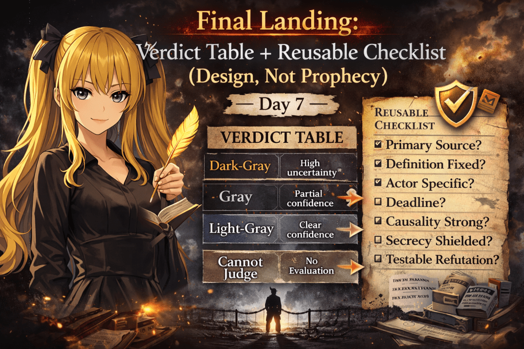 Final Landing: Verdict Table + Reusable Checklist (Design, Not Prophecy) — Day&nbsp;7