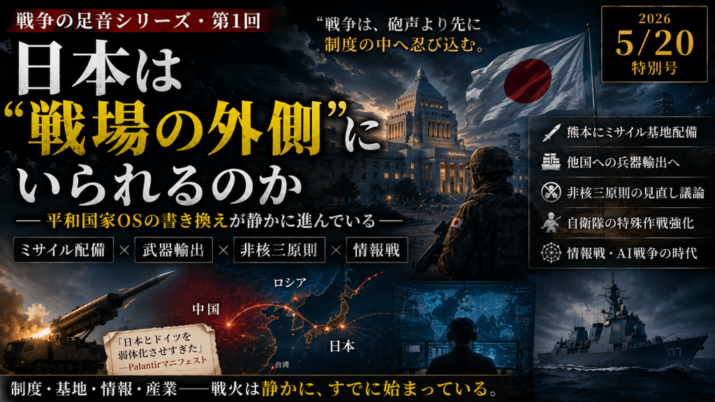 日本は“戦場の外側”にいられるのか――ミサイル配備・武器輸出・非核三原則・情報戦が示す平和国家OSの書き換え